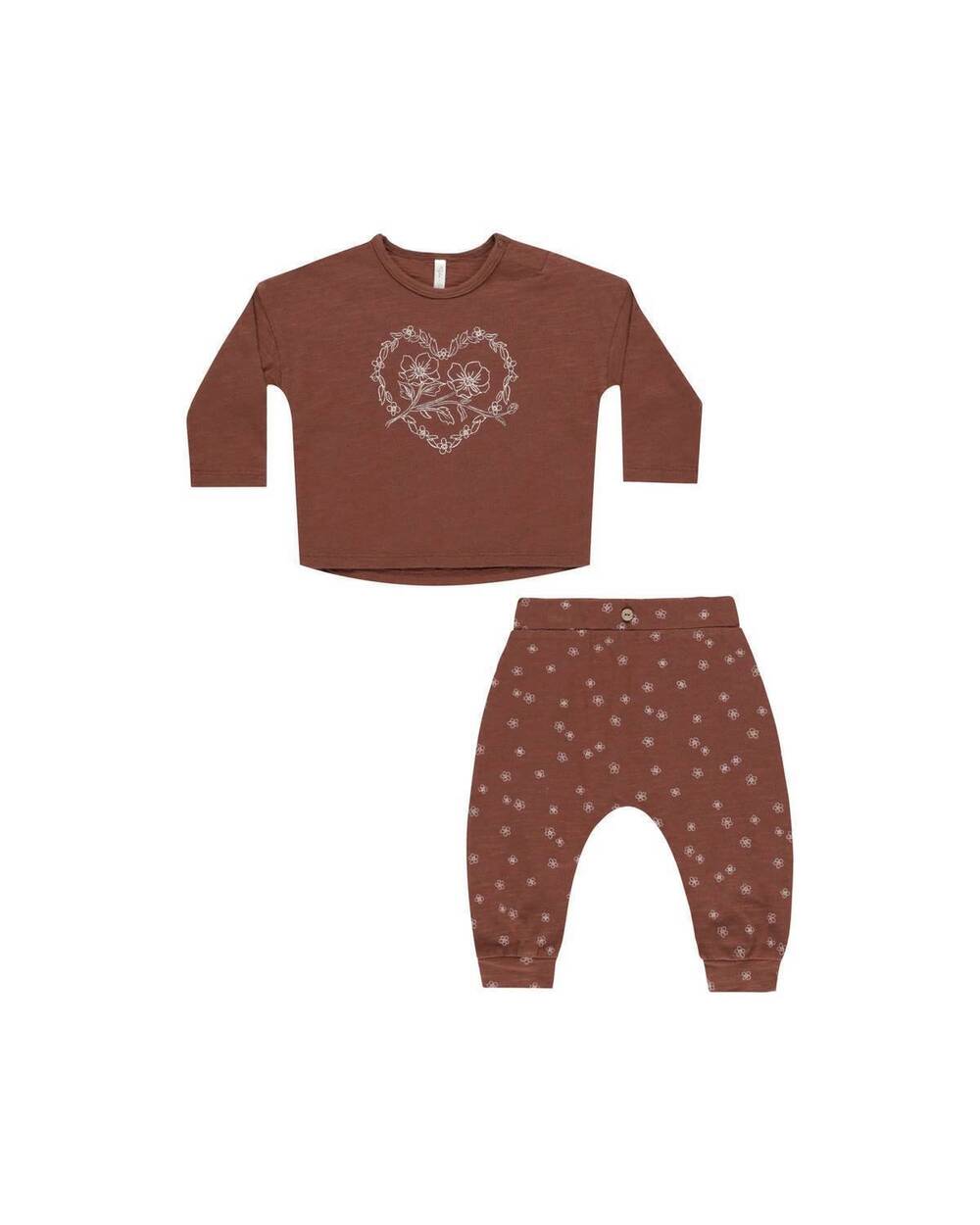 NEW RYLEE + CRU kids posey heart long sleeve tee and pant set in brick